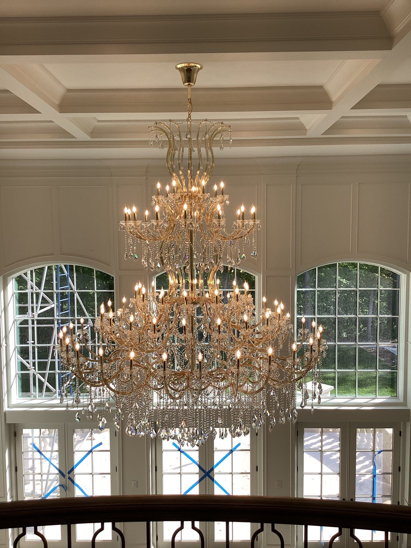 Custom chandelier installation completed by Lipps Electric in a Greater Cincinnati home.