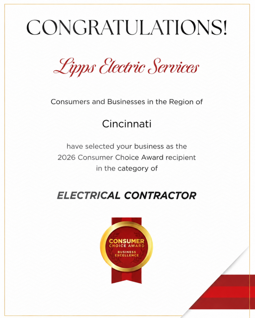 Lipps Electric 2026 Consumer Choice Award for Electrical Contractor in Cincinnati